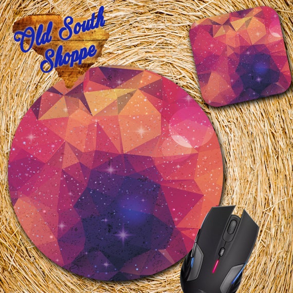 Space Mouse pad Co worker Gift Mat Beautiful Design Black Galaxy Geometric D9 Mousepad /& Coaster Set Blue Round or Rectangle