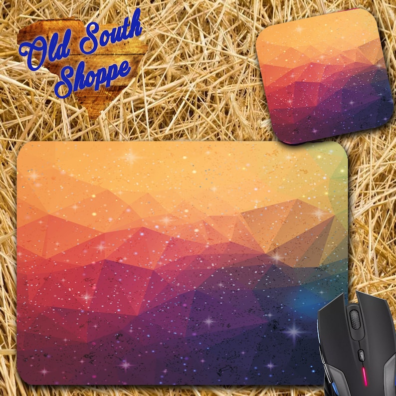 Space Mouse pad Co worker Gift Mat Beautiful Design Black Galaxy Geometric D9 Mousepad /& Coaster Set Blue Round or Rectangle