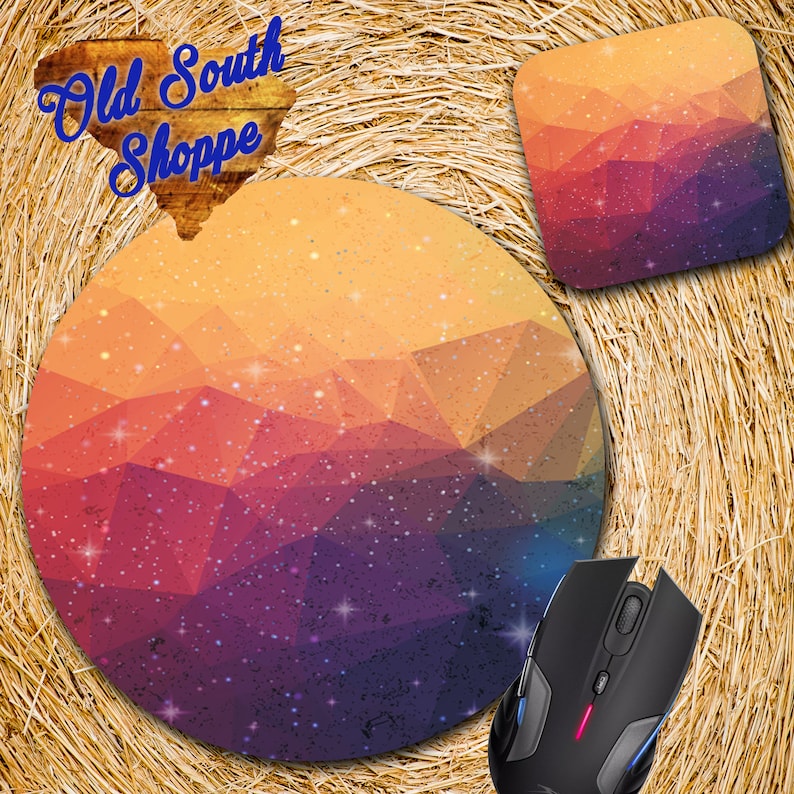 Space Mouse pad Co worker Gift Mat Beautiful Design Black Galaxy Geometric D9 Mousepad /& Coaster Set Blue Round or Rectangle