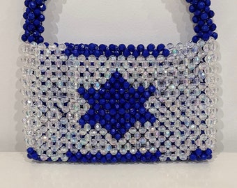 Handmade Israeli Flag Beaded Purse: Star of David Bag