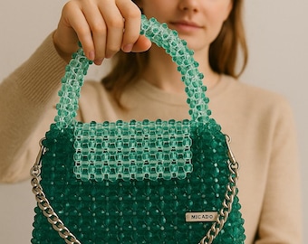 Hand-Beaded Emerald Green Bag: Luxury Party Purse