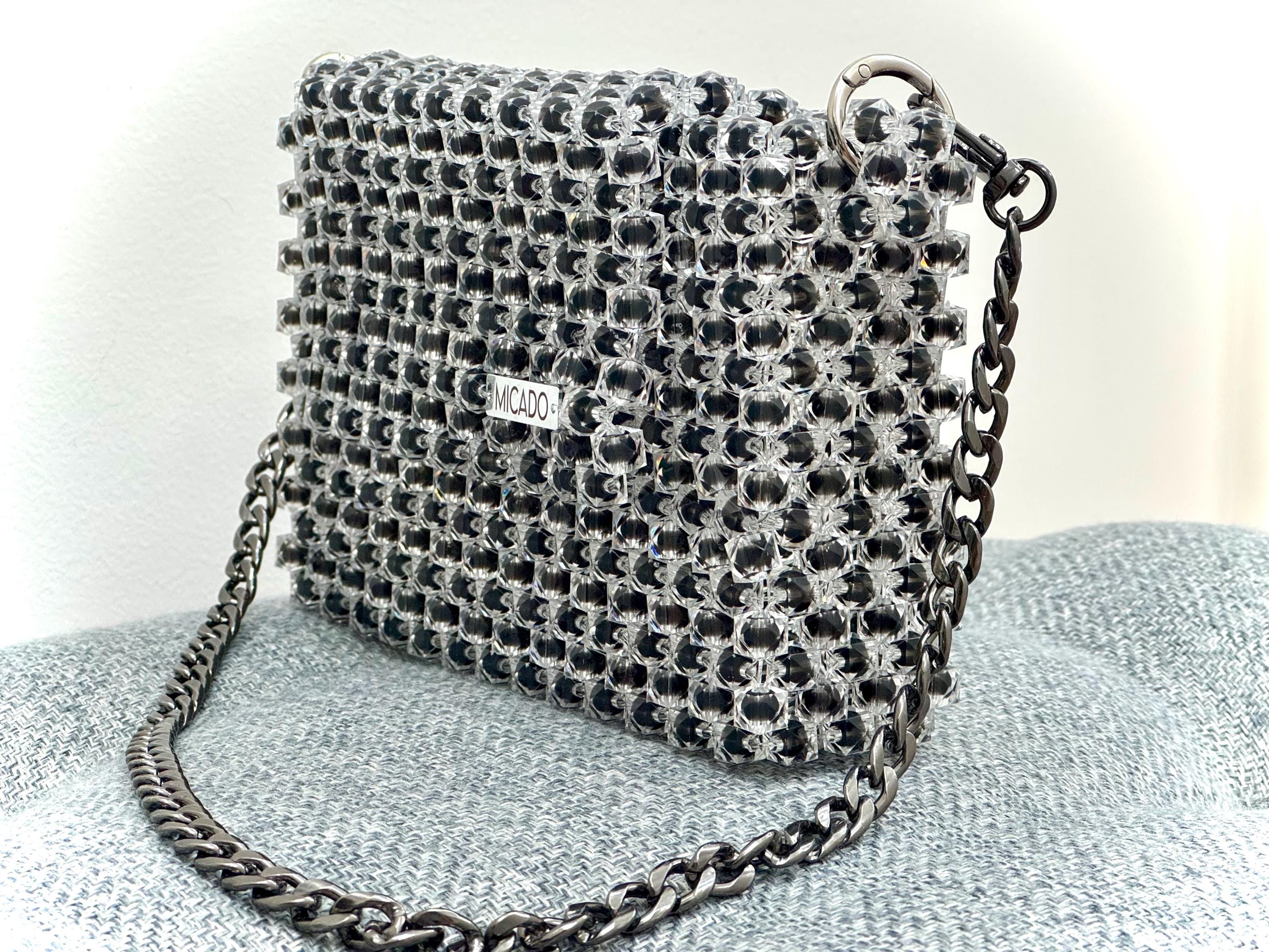 Smoky  Crystal Acrylic Purse – Luxury Handmade Beaded Bag, inspired by Chanel leather look