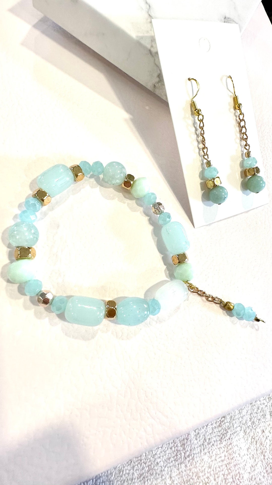 Frosted Glass Jewelry Set Bracelet With Dangled Long Earrings Etsy