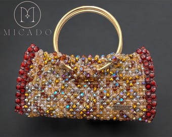 Golden Garnet Crystal Purse. One of a Kind .Sparkle your Elegance! Micado Bag.