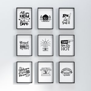 DIGITAL Küchenschild-Bundle | Satz von 32 | Lustige Wortspielzeichen | Wand-Kunst-Dekor
