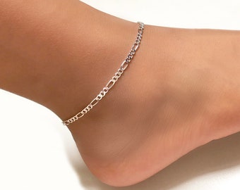 Bracelet Figaro, 925 Italie SOLID Sterling Silver Figaro Ankle Bracelet, Figaro Anklet, Bracelet de cheville en argent, Bijoux de pied, Bracelets de cheville pour femmes