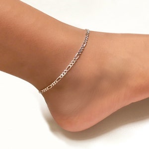 Figaro Bracelet, 925 Italy SOLID Sterling Silver Figaro Ankle Bracelet, Figaro Anklet, Silver Ankle Bracelet, Foot Jewelry, Womens Anklets