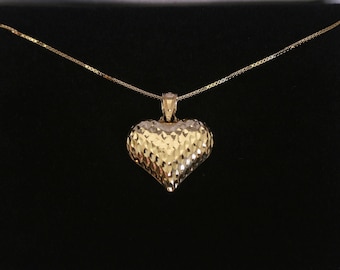 Authentic 10K Gold Diamond Cut Heart Necklace, Stamped 10K Real Yellow Gold Heart Pendant, Love Necklace, Mother's Day Gift