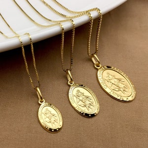 Real Gold St Christopher Pendant Necklace, Stamped 10K Solid Gold Saint Christopher Protect Us Necklace, Religious Jewelry, Graduation Gift