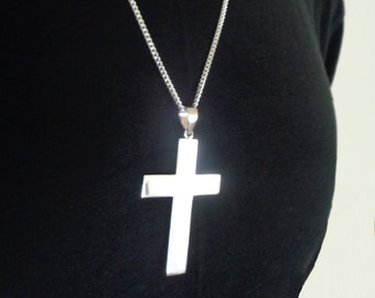 Thin Flat Cross Necklace 925 ITALY 