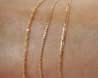 10K Real Gold Ankle Bracelet, Solid Gold Curb Link Ankle Bracelet, Everyday Gold Jewelry, Figaro Anklet, Singapore Rope Anklet, Stamped 10K