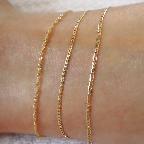 10K Real Gold Ankle Bracelet, Solid Gold Curb Link Ankle Bracelet, Everyday Gold Jewelry, Figaro Anklet, Singapore Rope Anklet, Stamped 10K