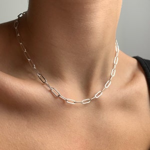 Echte Sterling Silber Paperclip Ketten Halskette, 925 Silber Rechteck Gliederkette, Plus Size Layering Halskette, Choker Kette, Valentines Geschenk