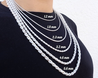 Silver Rope Chain for Men, 925 Italy SOLID Sterling Silver, 1.2mm to 5.6mm Thick Rope Chain, Silver Necklace, Mens Jewelry, Valentines Gift