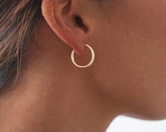 14K Solid Gold Hoops, Real Yellow Gold Hoop Earrings, 14K White Gold Tiny Hoops, Huggies Hoops, Minimalist Hypo Allergenic Sleeper Earrings