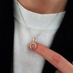 Real 10K Gold Crescent Moon Necklace, Genuine Gold Moon Charm Pendant, Horn Necklace, Dainty Necklace, Minimalist Jewelry, Valentines Gift