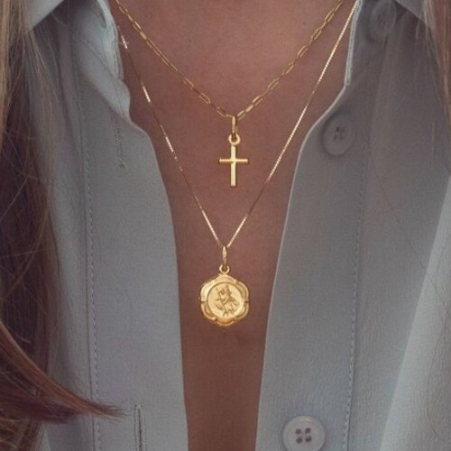 10K Solid Gold Cross Necklace Real Gold 