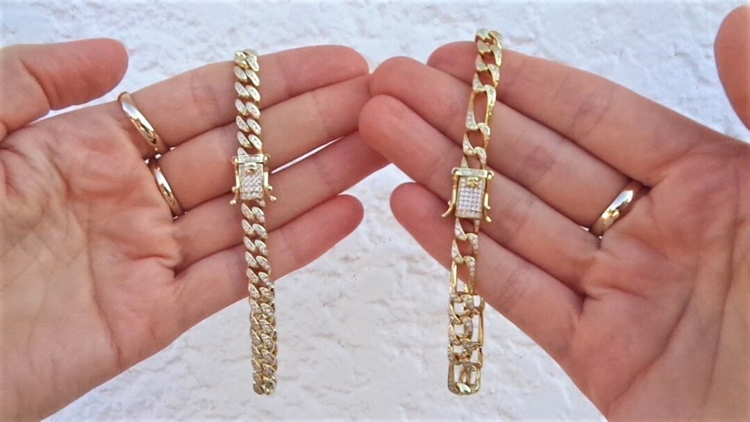 Bracelet de bordure cubaine en or, bracelet de bordure Miami scintillant de  6 mm, bracelet à maillons CZ pavé de diamants en or pour hommes, cadeau de  palefreniers, cadeau pour lui -  France
