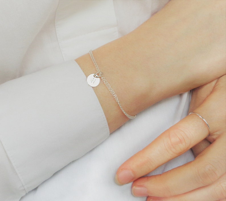 Personalized Bracelet, Dainty Initial Charm Bracelet, Double Link Bracelet, 925 Sterling SiIver, Friendship Bracelet, Valentines Gift image 1