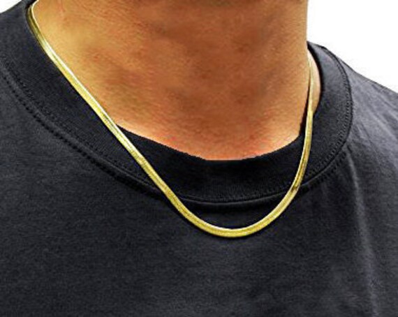 Mens Gold Herringbone Necklace Flat 