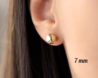 14K REAL GOLD Ball Stud Earrings, High Quality Hypo Allergenic Genuine Gold 7mm Large Ball Studs, Stamped 14K, Mother's Day Gift