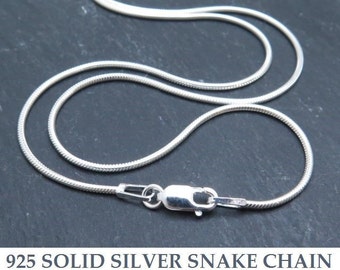 Silver Snake Chain, Stamped 925 ITALY Solid Sterling Silver Minimalist Necklace, Pendant Chain, Chain for Charms, Everyday Layering Chain