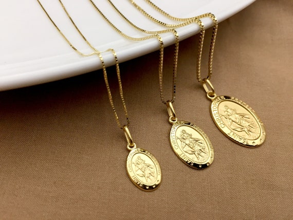 Real Gold St Christopher Pendant Necklace, Stamped 10K Solid
