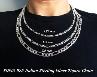 Necklace 925 Sterling Silver Filled Solid Men's Real Statement Figaro Chain 60cm 