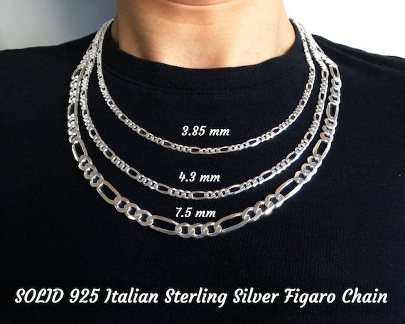 Cadena Figaro para hombre, SOLID 925 ITALIA Cadena Figaro de plata de ley,  Cadena de eslabones Figaro, Collar Figaro de plata, Cadena gruesa, Regalo  para él -  México