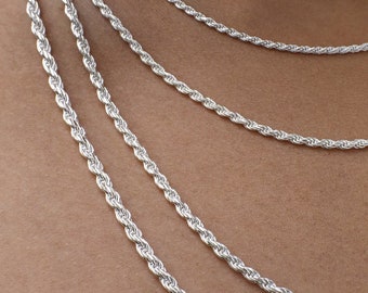 Short Layered 4 Strands Necklece 925 Sterling Silver 2mm thick Diamond Cut Twisted Singapore Sparkle Chain Long Multi Strands with 2 inch Extender Medium 