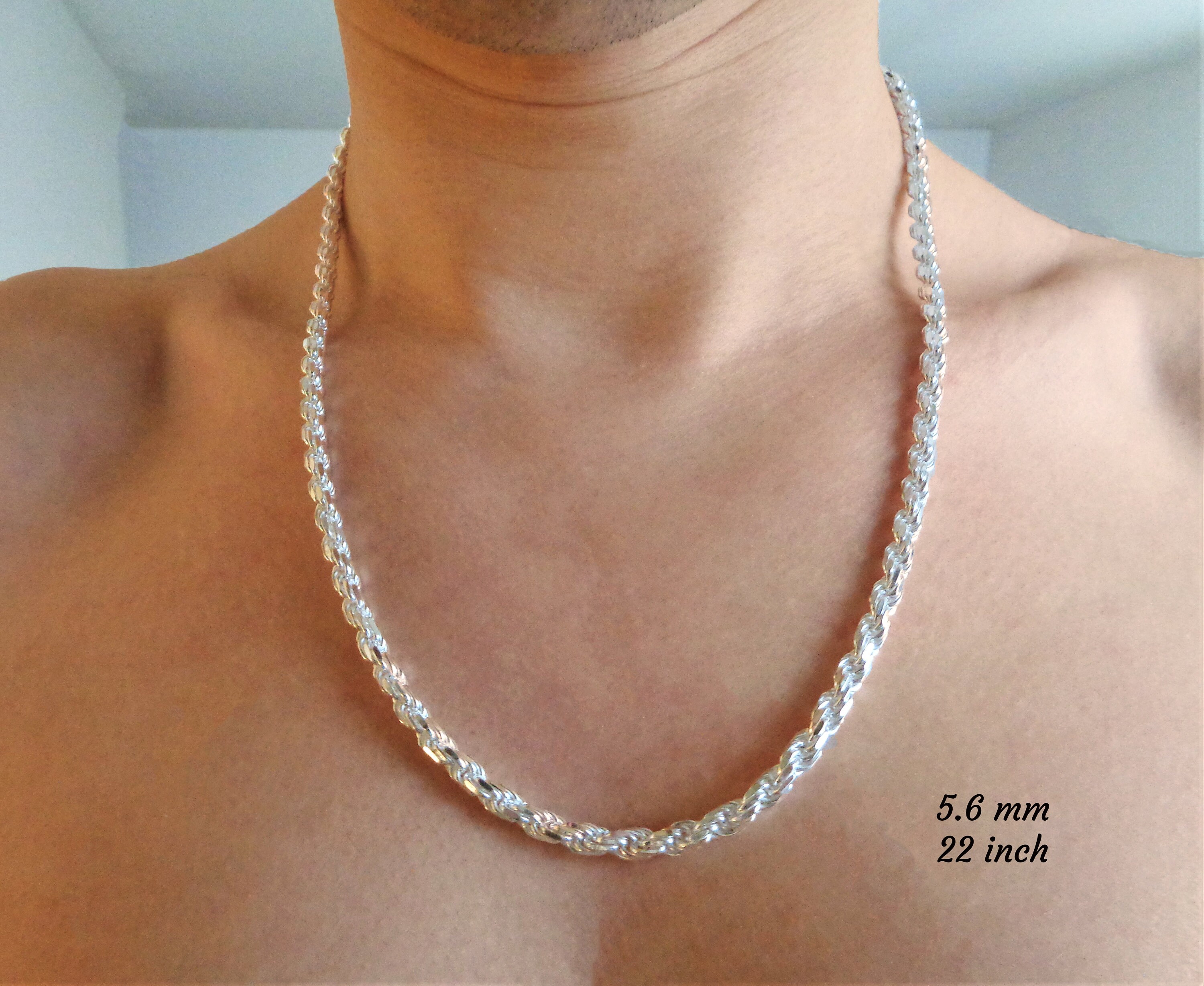 Sterling Silver Hollow Spiral Rope Chain 8mm Pure 925 Italy Men's Wide Necklace 22 inch Jewelry Female, Size: One Size