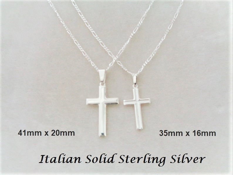 Choose Width and Length Mens Sterling Silver Cross Pendant Figaro Chain Necklace Italian Made Choose Width and Length Mens Sterling Silver Cross Pendant Figaro Chain Necklace Italian Made