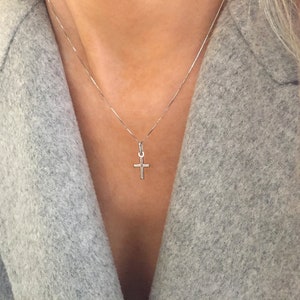 Real White Gold Cross Pendant, Genuine Stamped 10K White Gold Small Cross Charm Necklace, Baptism Gift, Christian Jewelry, Gift for Her