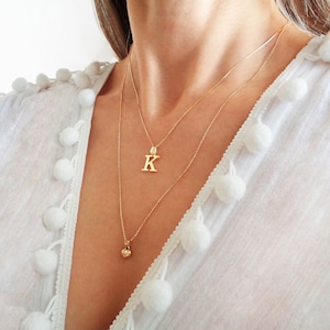 Gold Initial Necklace, Real 10K Solid Gold Letter Pendant, Dainty Personalized Necklace, Real Gold Letter Charm, Christmas Gift, Stamped 10K
