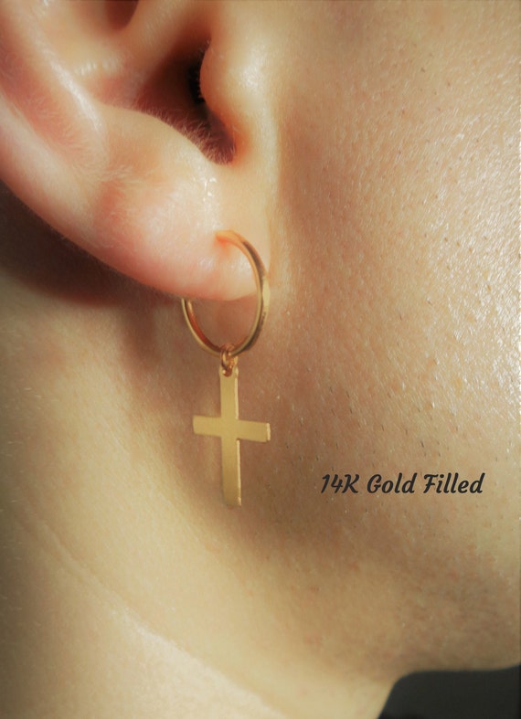 14k gold cross hoop earrings outlet