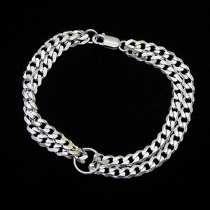 Genuine Sterling Silver Curb Bracelet, 925 ITALY SOLID Silver Cuban Double Link Bracelet, Unisex 2 Strand Bracelet, 3mm 3.8mm 4.5mm 5.7mm