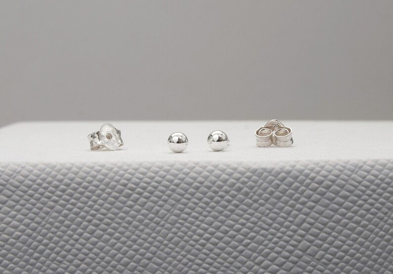 Sterling Silver Ball Stud Earrings, Tiny Stud Earrings, Hypo Allergenic Earrings, Minimalist Dainty Earrings, Stamped 925, Valentines Gift image 2