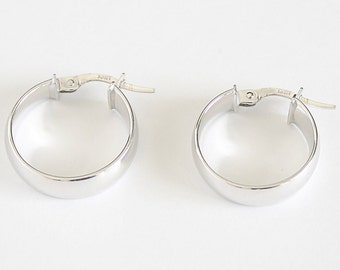 White Gold Hoops, Real 10K White Gold Modern Thick Hoop Earrings, Solid Gold No Tarnish Hypo Allergenic Earrings, Birthday Gift for Sister