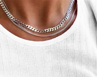 Curb Chain, gestempeld 925 MASSIEF Sterling Zilver, dikke Cubaanse schakelketting, minimalistische zilveren Curb ketting, gelaagdheid ketting, Valentijnsdag geschenk