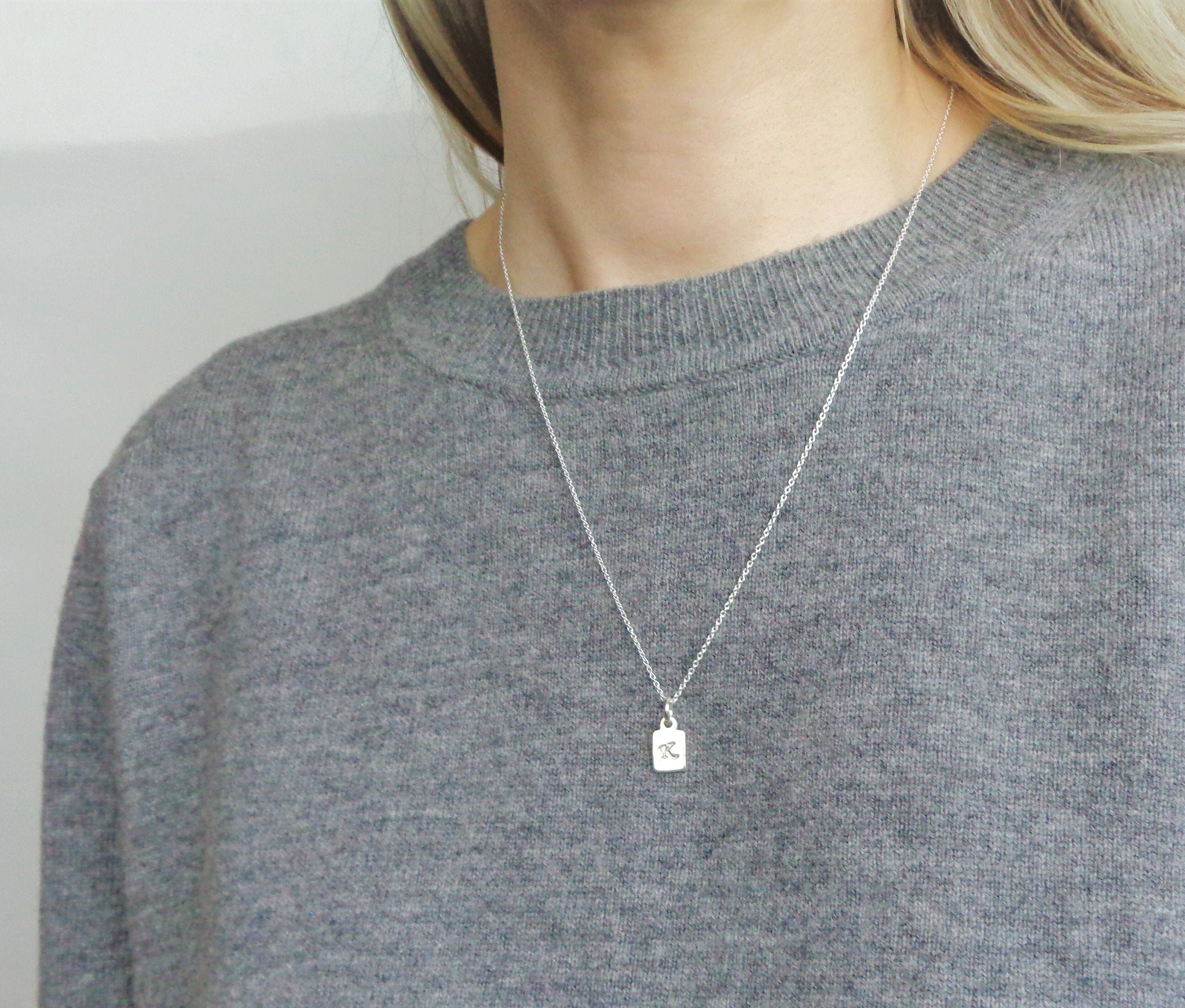 mini dog tag initial necklace