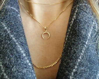 Real Gold Moon Pendant Necklace, Solid 10K Gold Crescent Moon Charm, Dainty Horn Necklace, Minimalist Jewelry, Stamped 10K, Valentines Gift