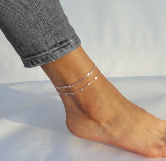 Sterling Silver 925 Confetti Anklet Adjustable Gold Plated Ankle Bracelet  A42