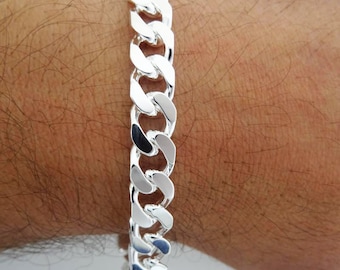 Mens Curb Bracelet, Real 925 ITALY SOLID Sterling Silver Cuban Link Bracelet, Thick Silver Curb Bracelet, Mens Ankle Bracelet, 3.8mm - 13mm