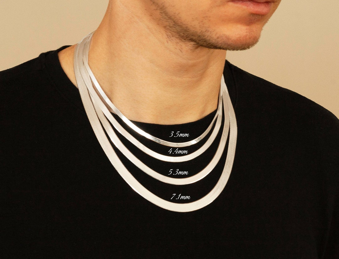 Mens Real Silver Herringbone Necklace Flat Snake Chain 925 ITALY guides-to-necklace-lenght-cm-necklace-lengths-gold-bead-necklace