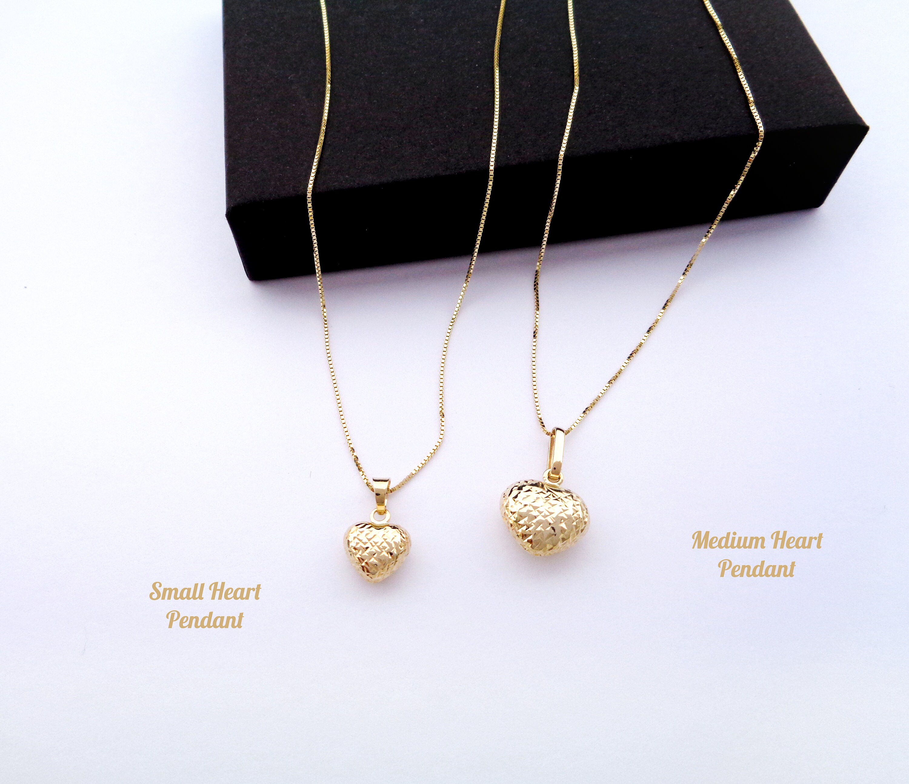 10K Real Gold Diamond Cut Heart Pendant 