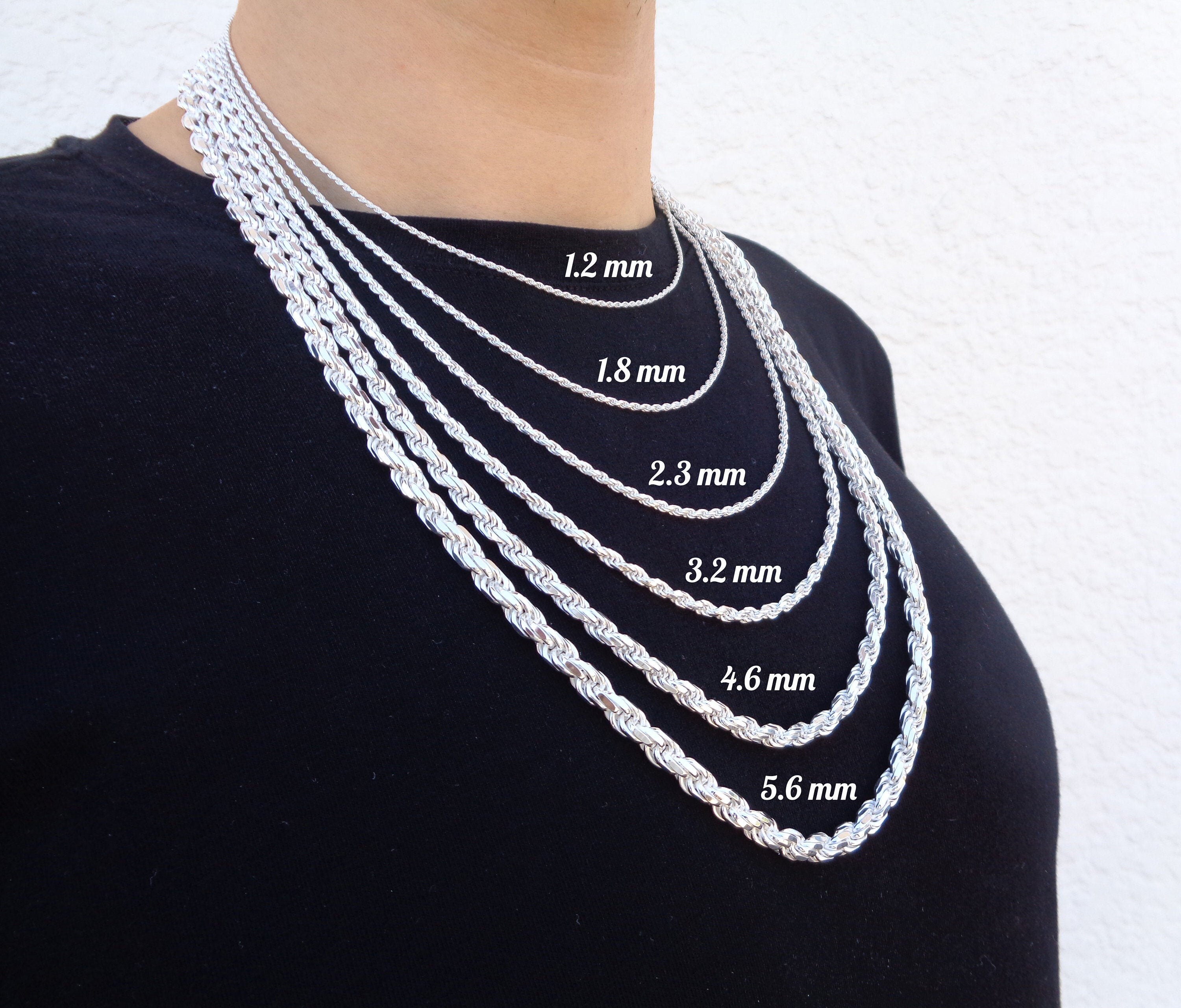 925 Sterling Silver Rope Chain Necklace Italy 1.2mm 1.5mm 2.00mm