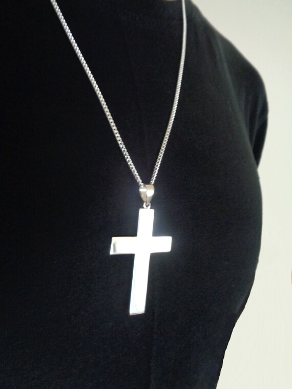Thin Flat Cross Necklace 925 ITALY 
