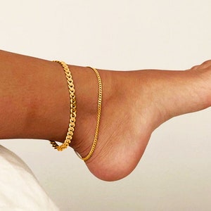 Gold Curb Bracelet, Gold Cuban Link Ankle Bracelet, Miami Curb Gold Link Bracelet, Curb Anklet, Everyday Foot Jewelry, Unisex Anklet