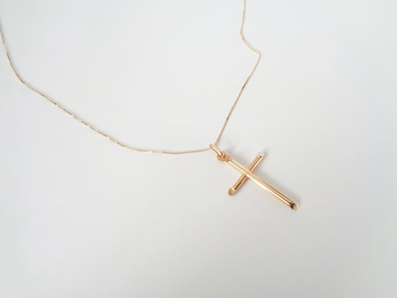 Dainty Gold Cross Necklace REAL 10K Gold Cross Pendant Yellow