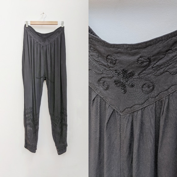 Black Embroidered Harem Pants // vintage boho pant